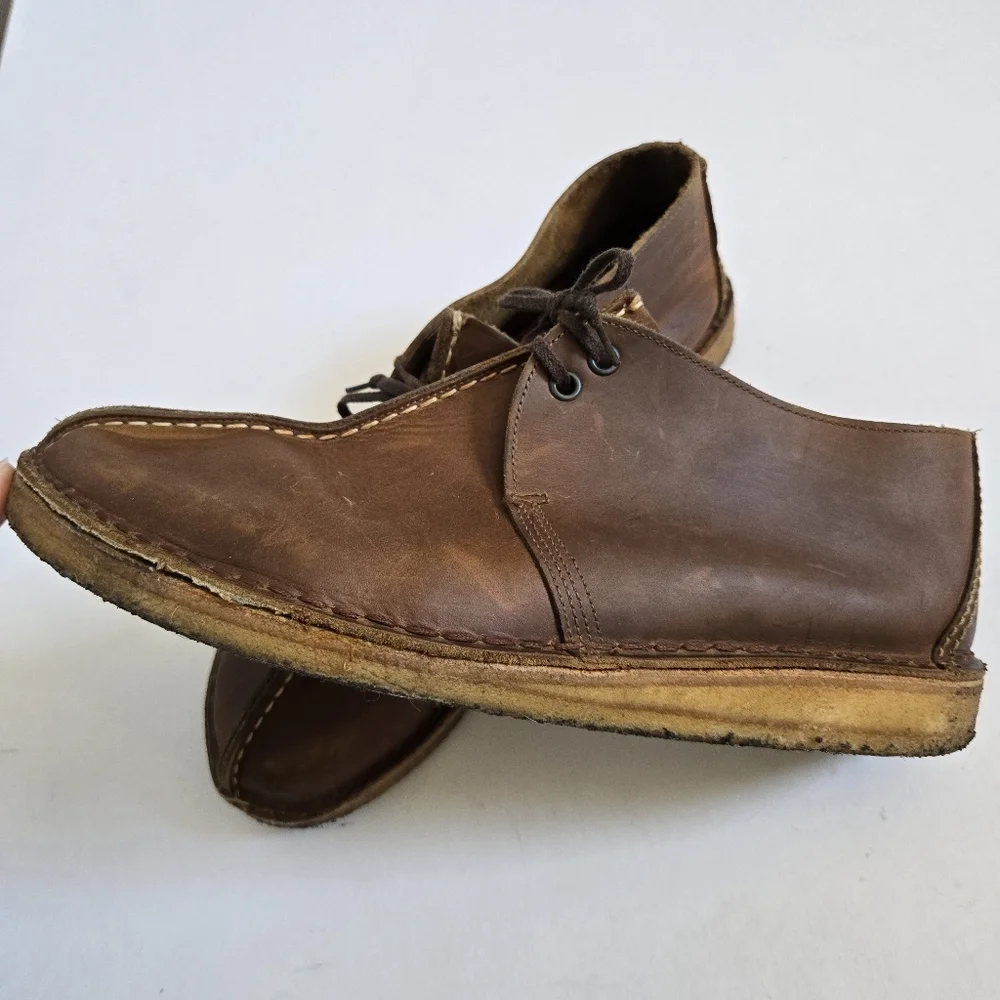 Clarks Desert Trek Brown Beeswax Leather Shoes chukka brown mens 10.5/11
